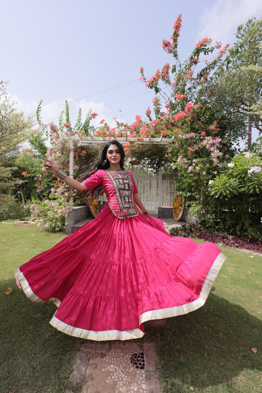 Kora Cotton Navratri Lehenga Choli with Kutchi Patchwork