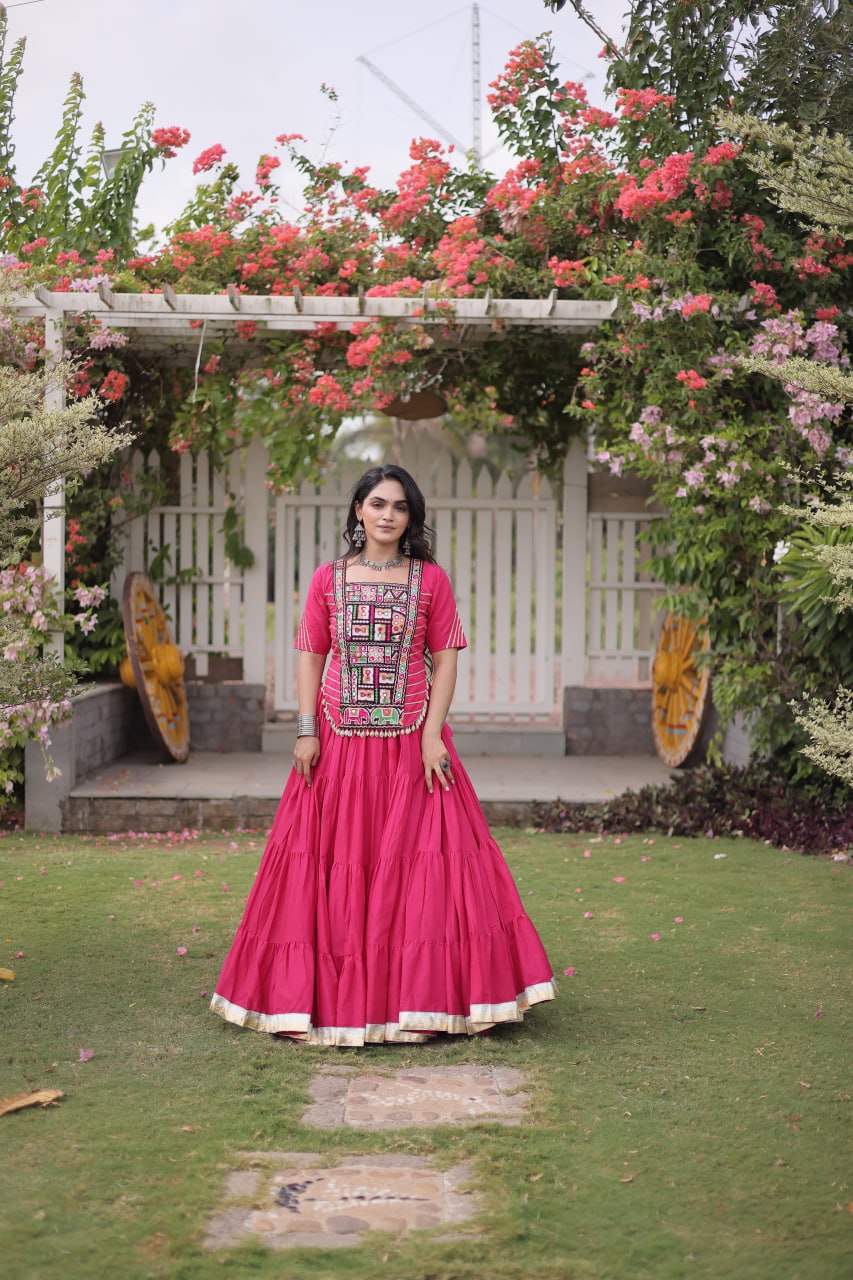 Kora Cotton Navratri Lehenga Choli with Kutchi Patchwork