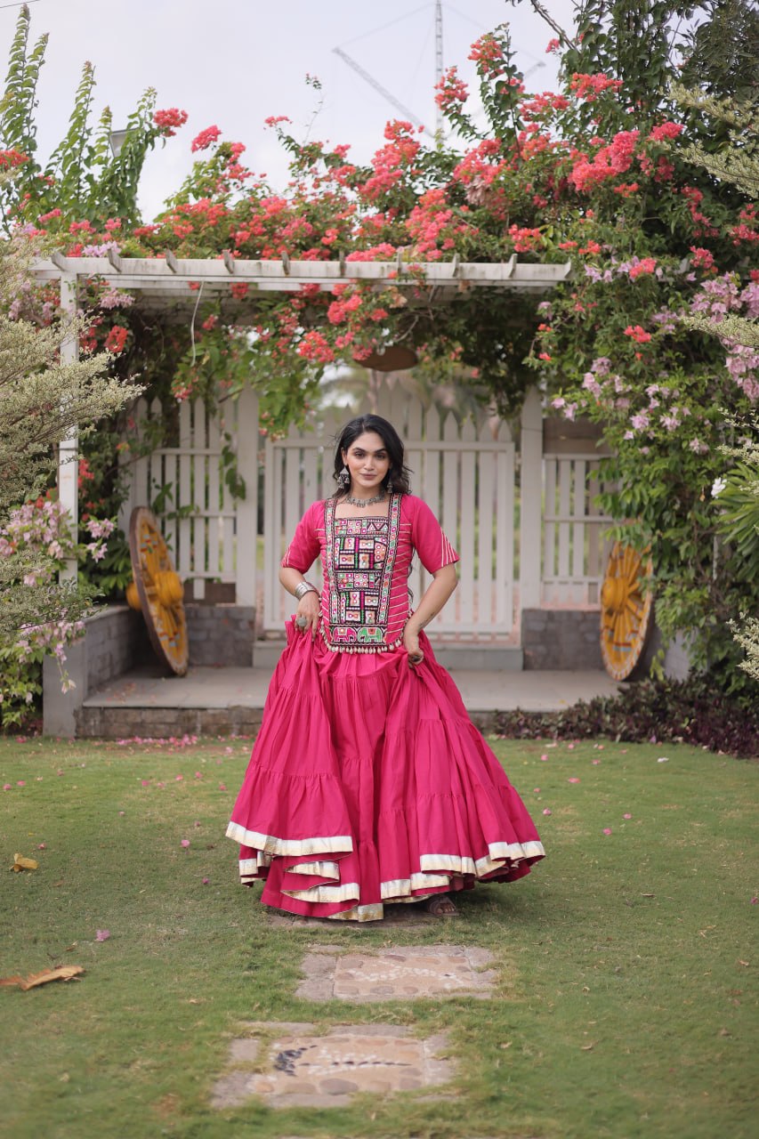 Kora Cotton Navratri Lehenga Choli with Kutchi Patchwork