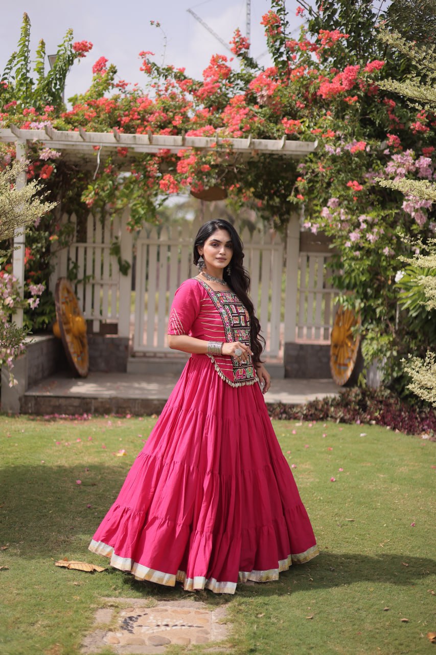 Kora Cotton Navratri Lehenga Choli with Kutchi Patchwork