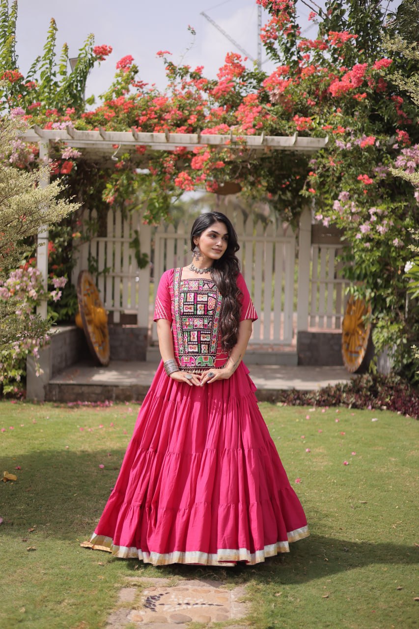Kora Cotton Navratri Lehenga Choli with Kutchi Patchwork