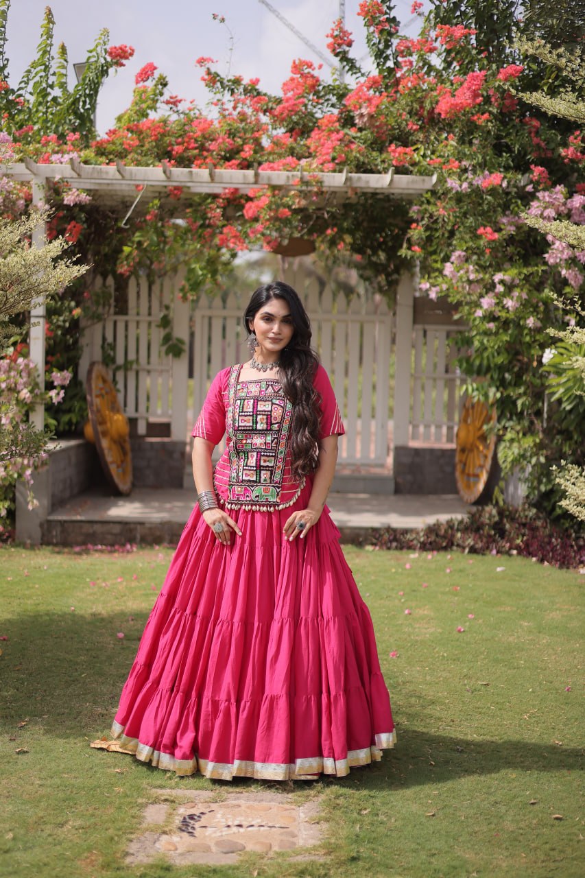Kora Cotton Navratri Lehenga Choli with Kutchi Patchwork