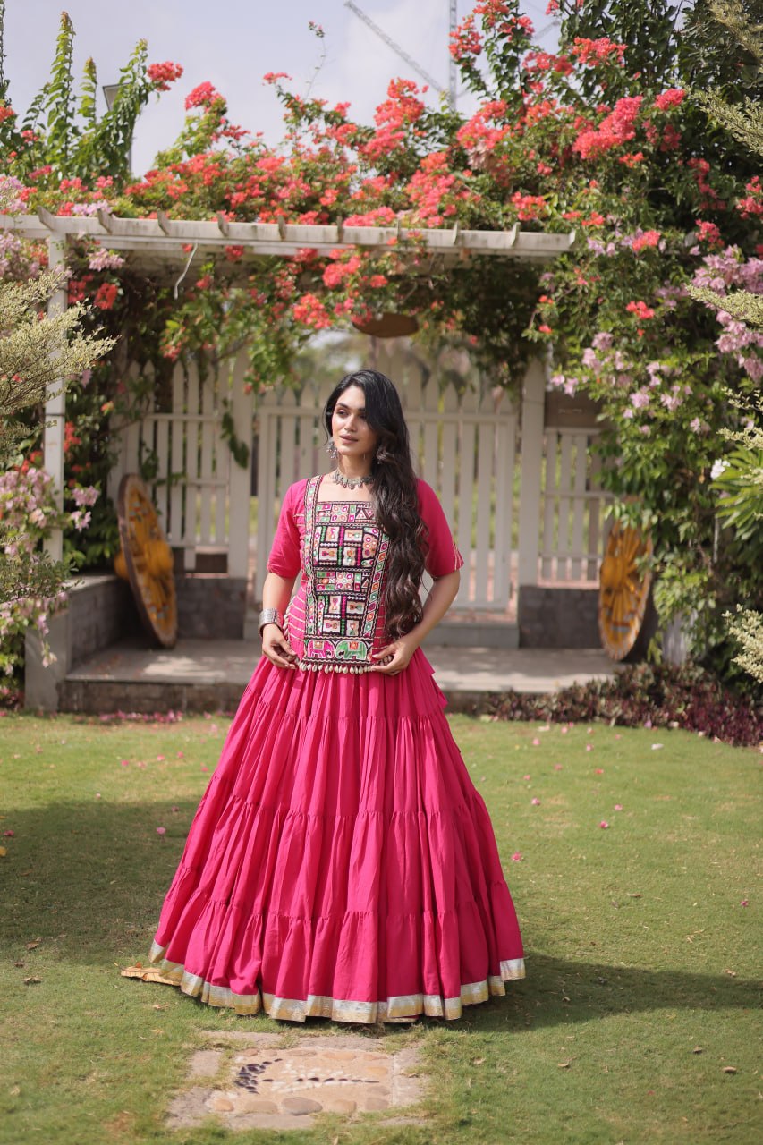 Kora Cotton Navratri Lehenga Choli with Kutchi Patchwork