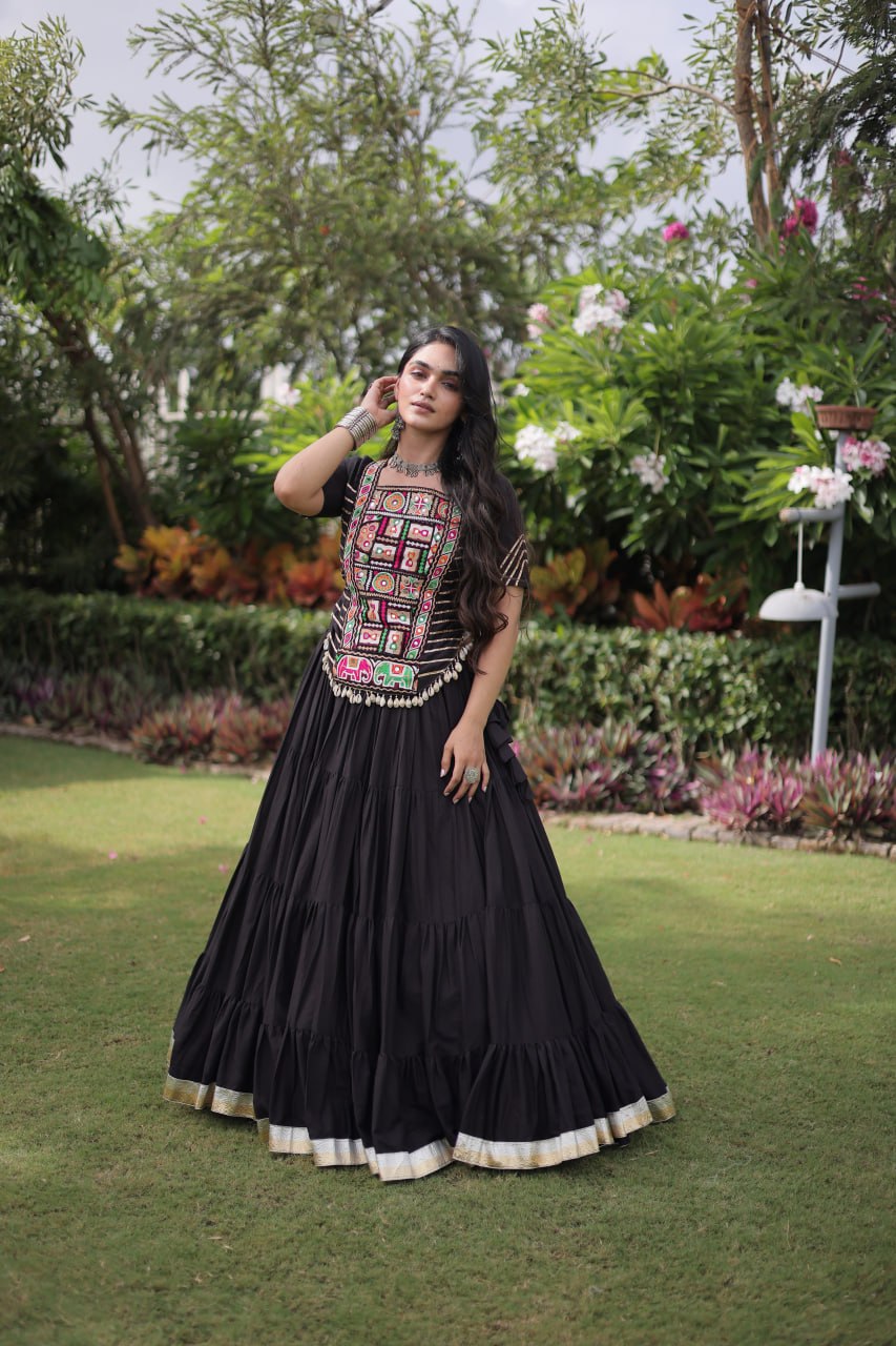 Kora Cotton Navratri Lehenga Choli with Kutchi Patchwork