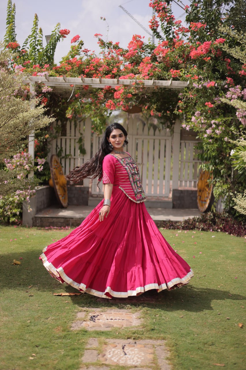 Kora Cotton Navratri Lehenga Choli with Kutchi Patchwork