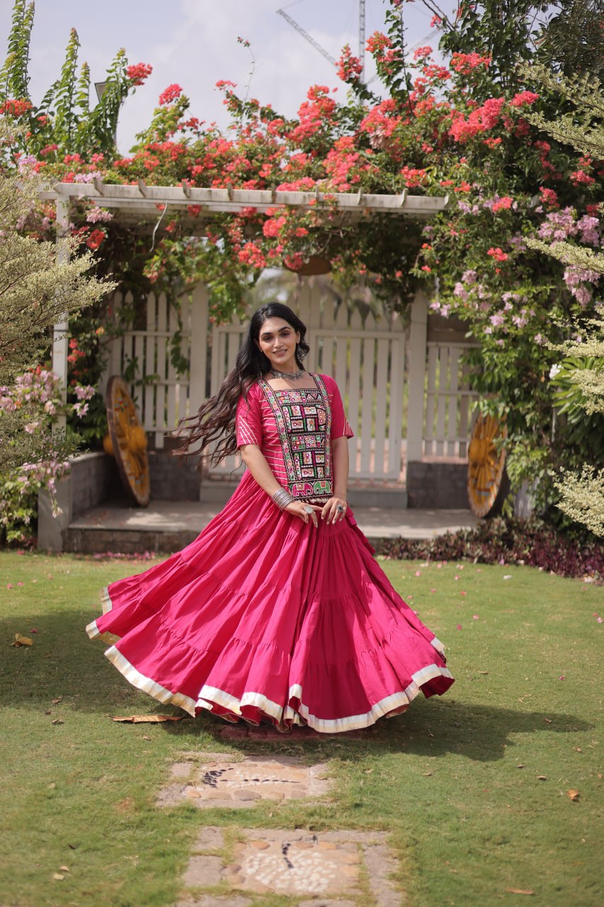 Kora Cotton Navratri Lehenga Choli with Kutchi Patchwork