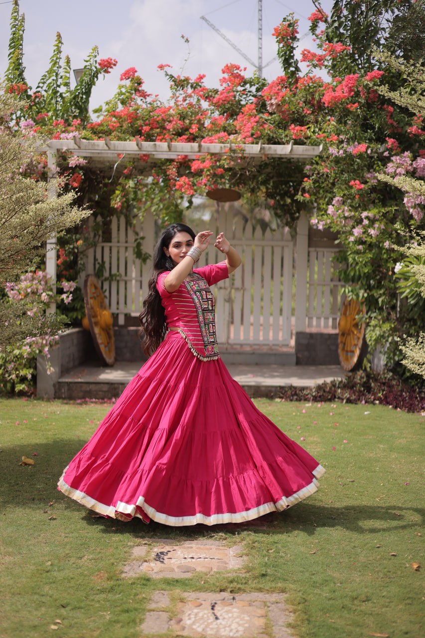 Kora Cotton Navratri Lehenga Choli with Kutchi Patchwork