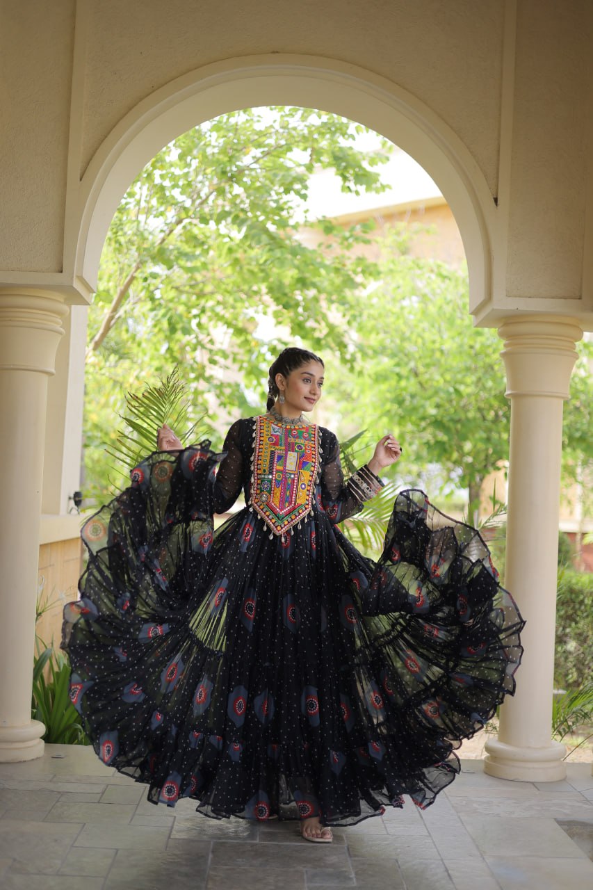 Navratri Special Bandhani Print Gown with Kutchi Patchwork