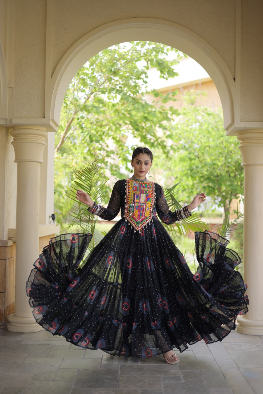 Navratri Special Bandhani Print Gown with Kutchi Patchwork