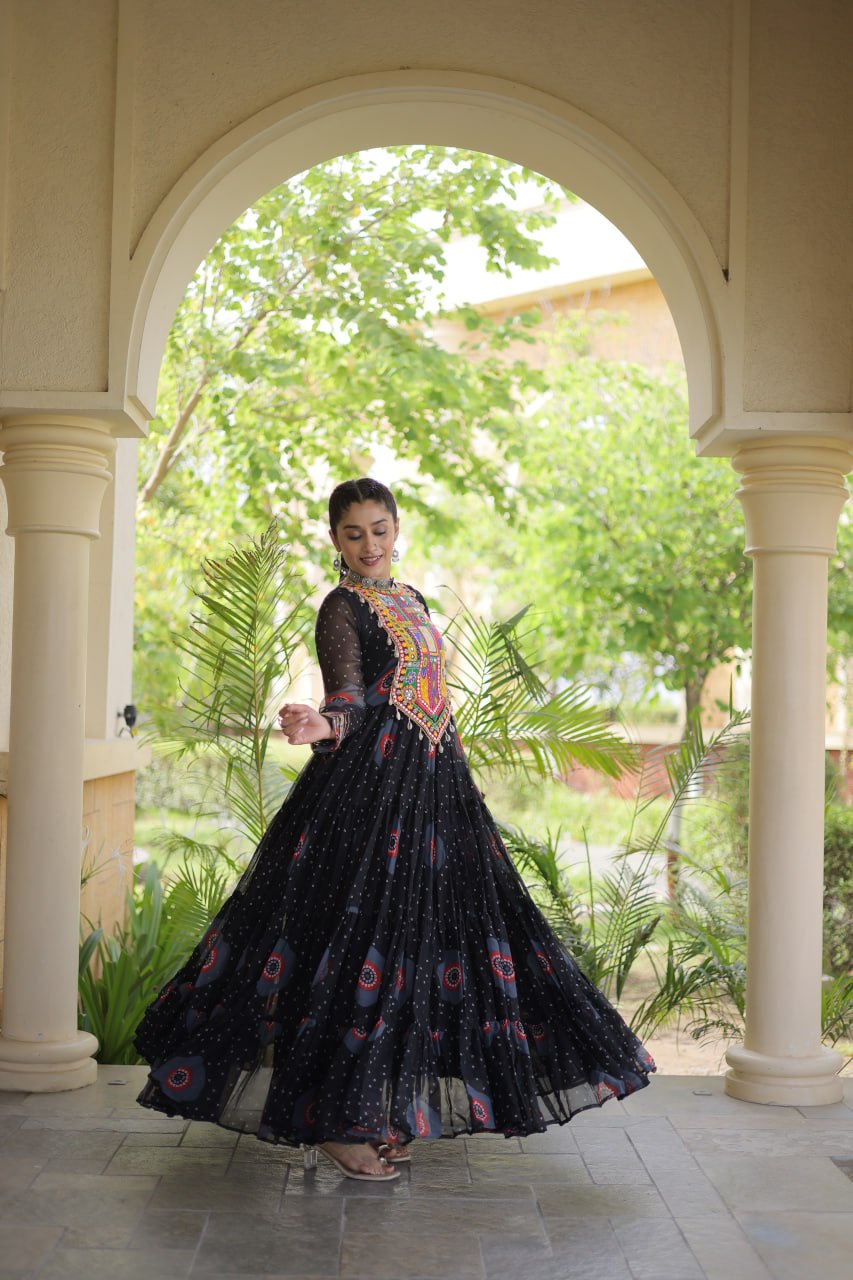 Navratri Special Bandhani Print Gown with Kutchi Patchwork