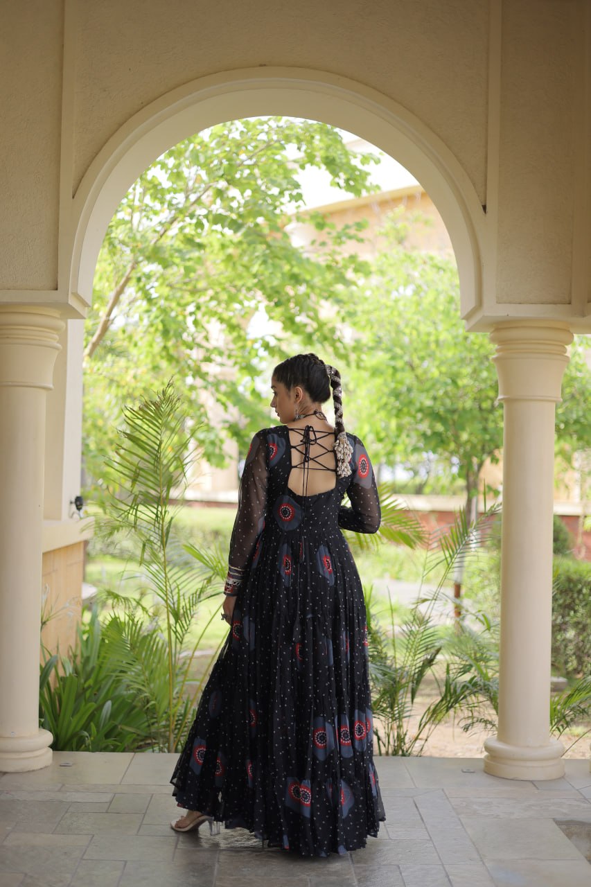 Navratri Special Bandhani Print Gown with Kutchi Patchwork