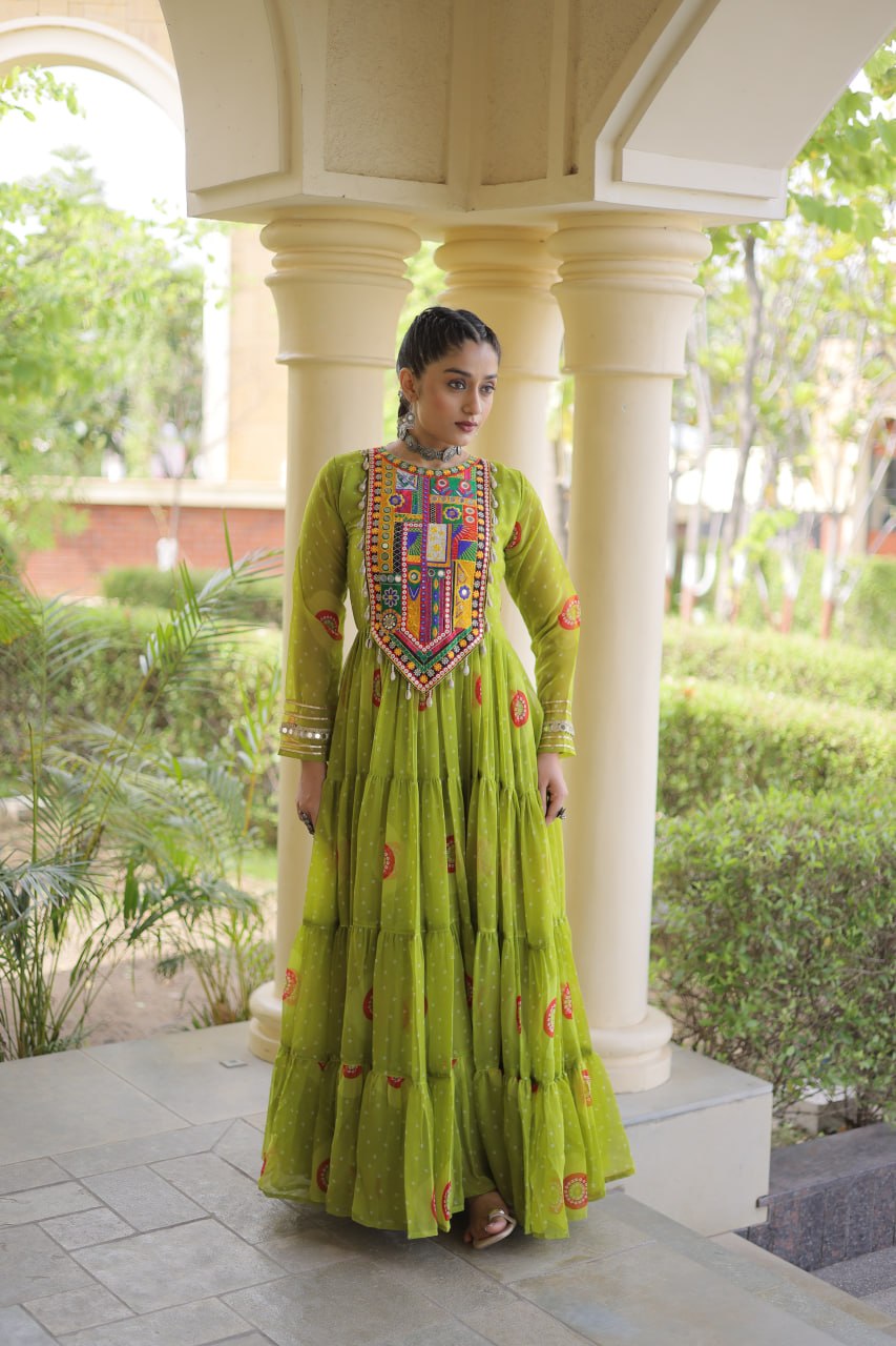 Navratri Special Bandhani Print Gown with Kutchi Patchwork
