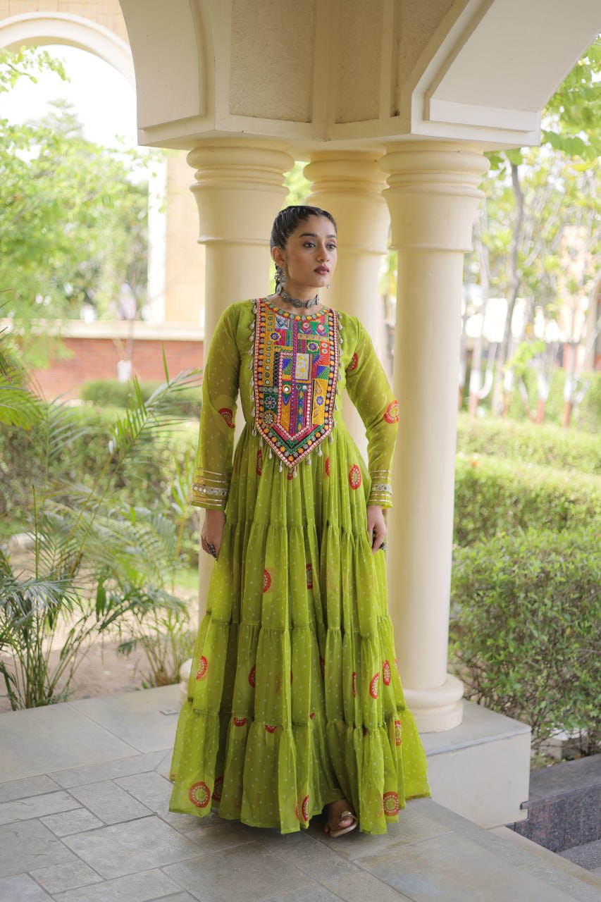 Navratri Special Bandhani Print Gown with Kutchi Patchwork