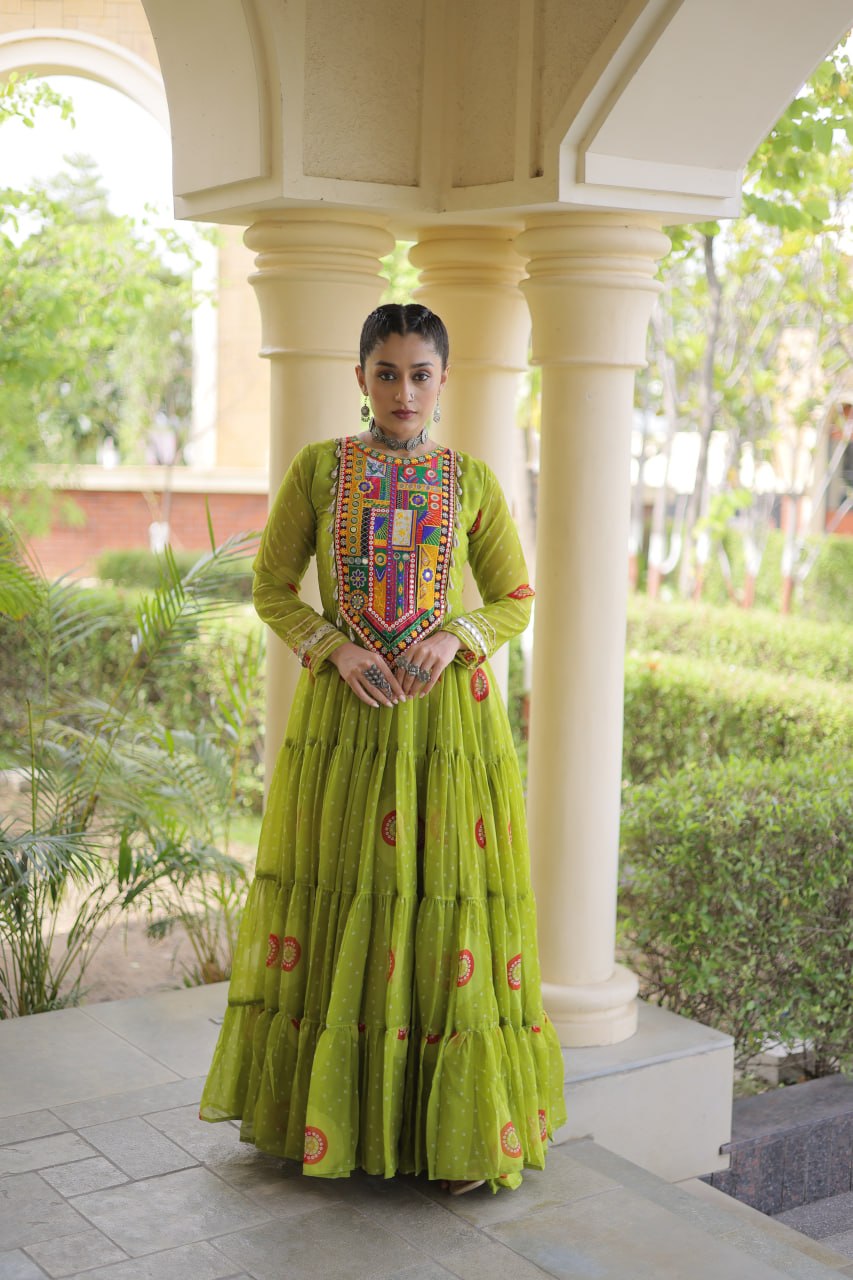 Navratri Special Bandhani Print Gown with Kutchi Patchwork