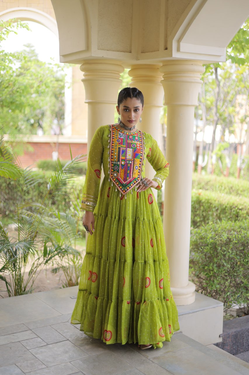 Navratri Special Bandhani Print Gown with Kutchi Patchwork