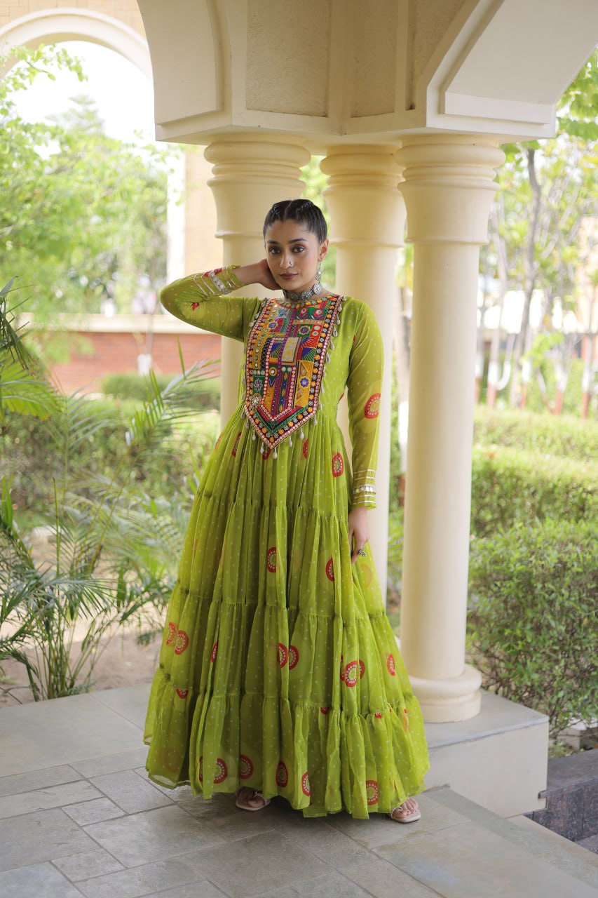 Navratri Special Bandhani Print Gown with Kutchi Patchwork