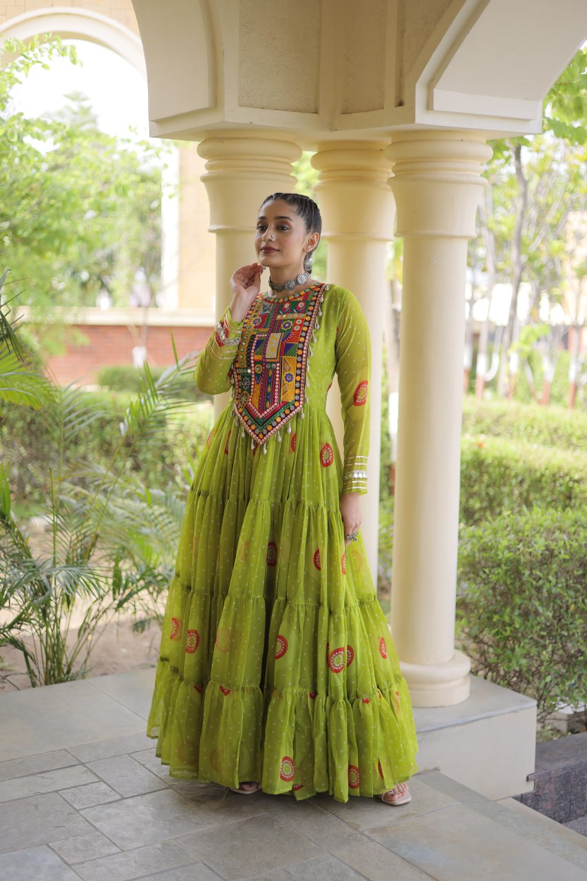 Navratri Special Bandhani Print Gown with Kutchi Patchwork