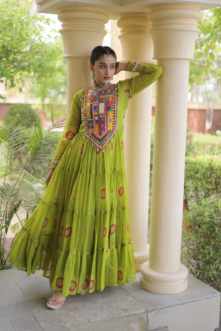 Navratri Special Bandhani Print Gown with Kutchi Patchwork