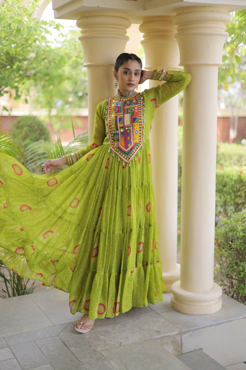 Navratri Special Bandhani Print Gown with Kutchi Patchwork