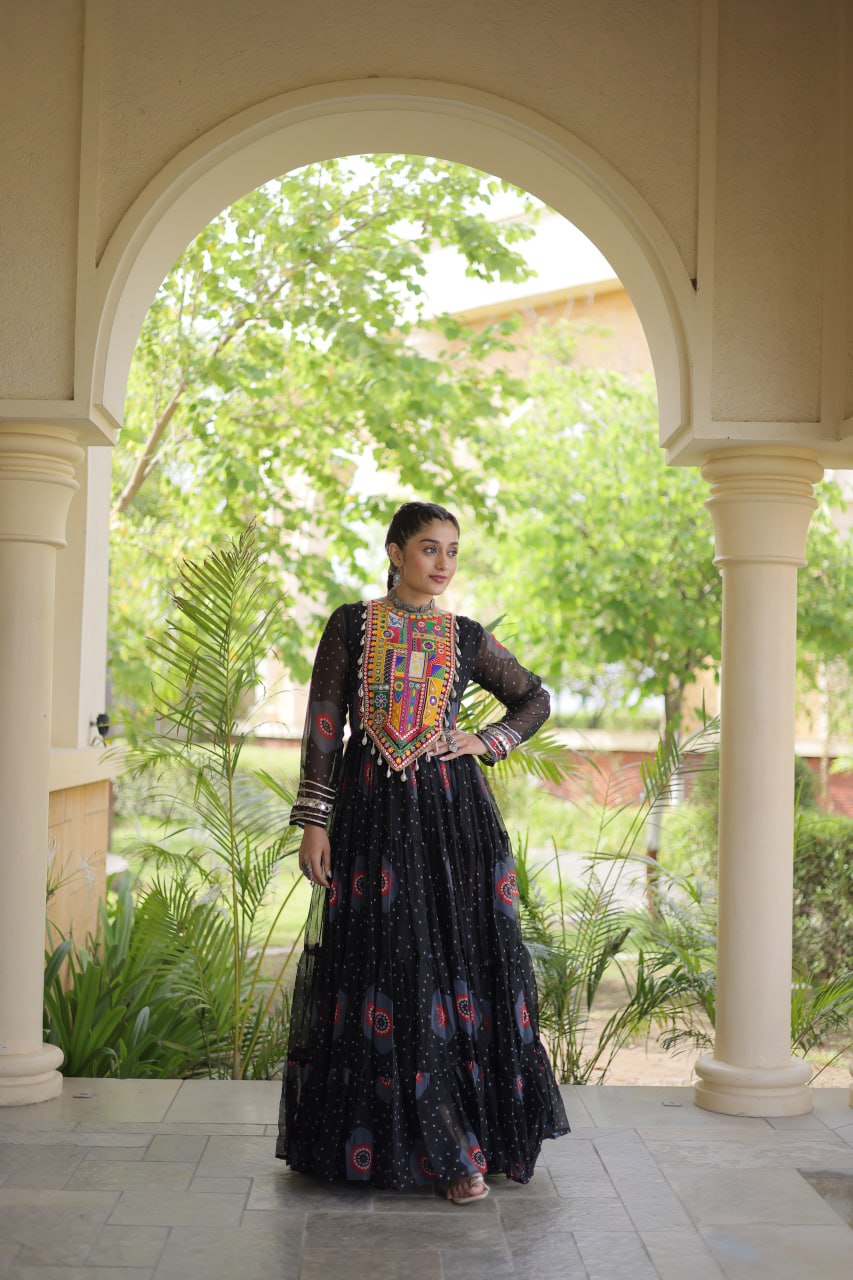 Navratri Special Bandhani Print Gown with Kutchi Patchwork