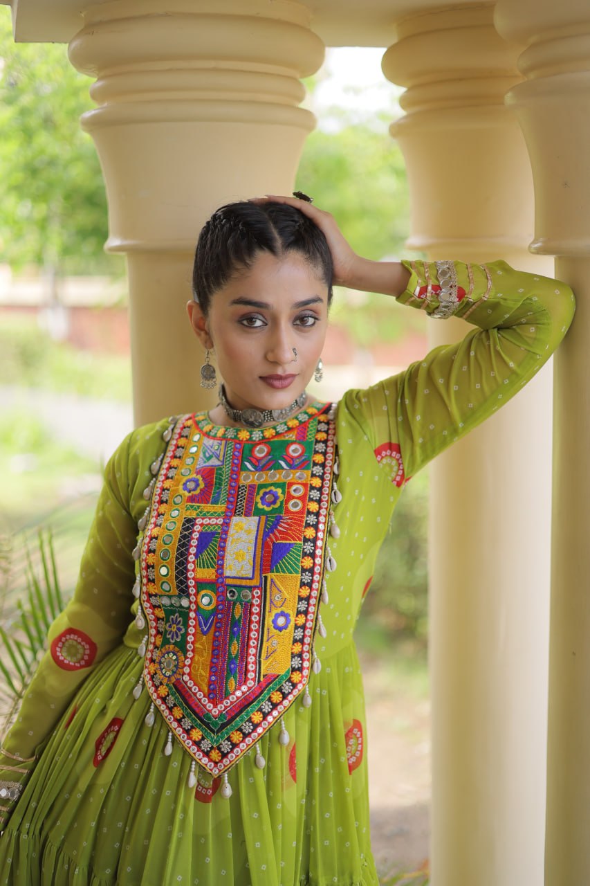 Navratri Special Bandhani Print Gown with Kutchi Patchwork