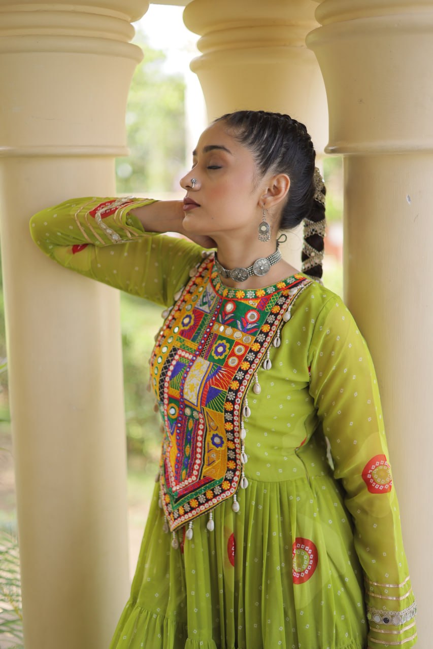Navratri Special Bandhani Print Gown with Kutchi Patchwork