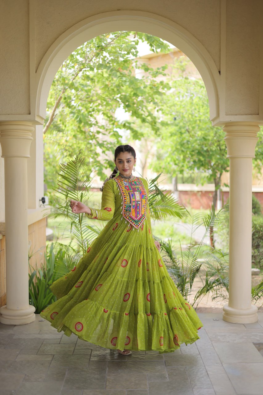 Navratri Special Bandhani Print Gown with Kutchi Patchwork