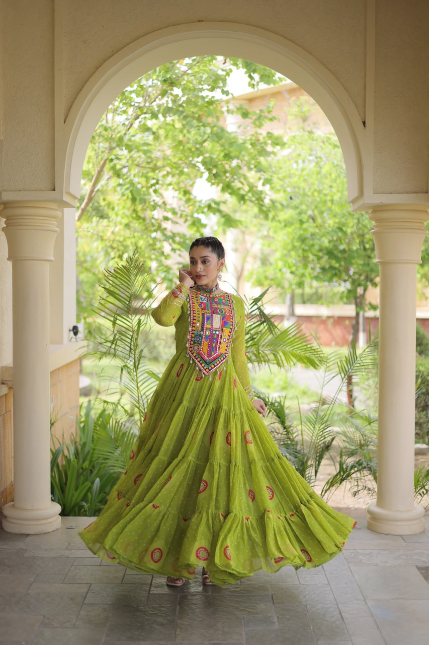 Navratri Special Bandhani Print Gown with Kutchi Patchwork
