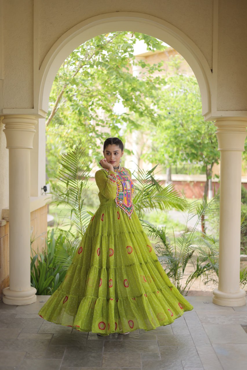 Navratri Special Bandhani Print Gown with Kutchi Patchwork