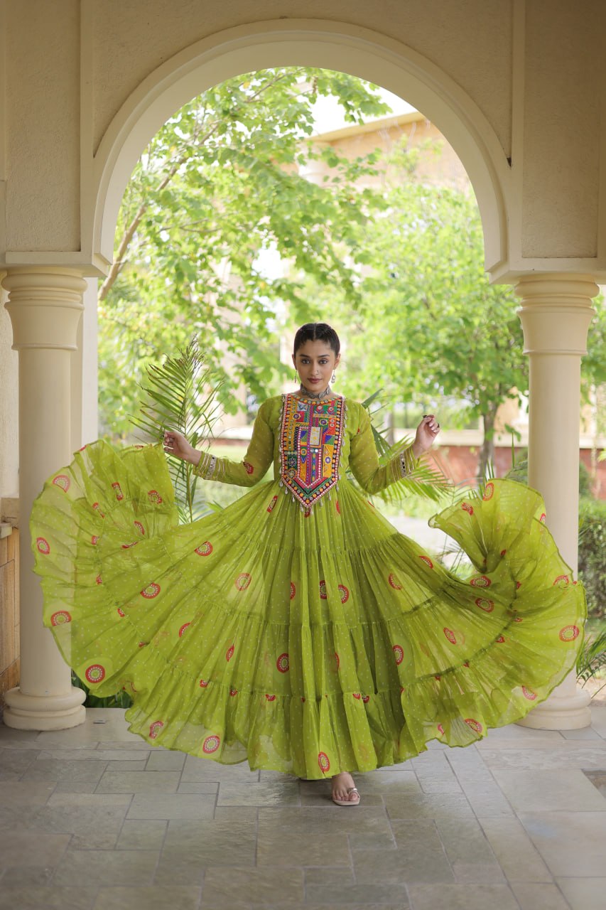 Navratri Special Bandhani Print Gown with Kutchi Patchwork