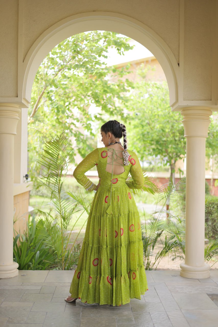 Navratri Special Bandhani Print Gown with Kutchi Patchwork