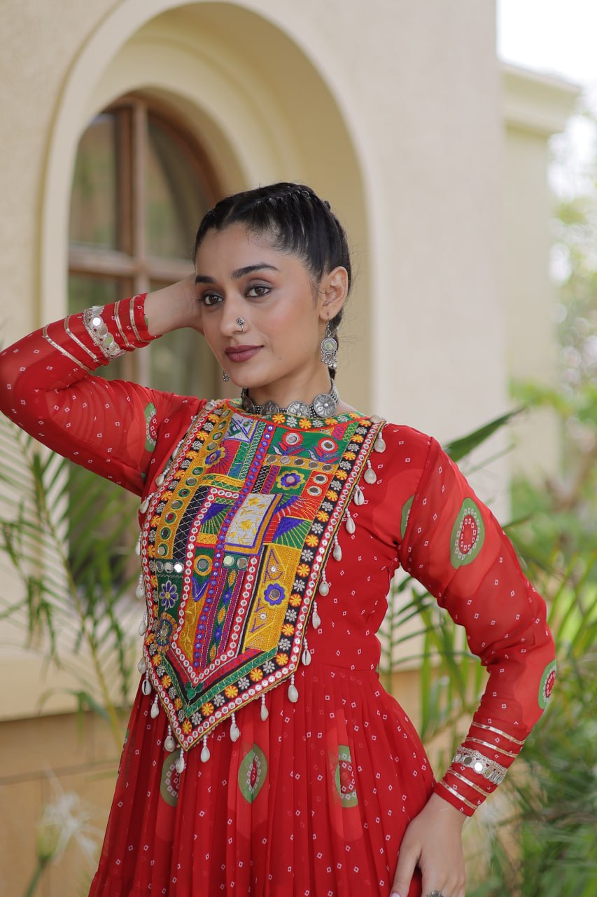 Navratri Special Bandhani Print Gown with Kutchi Patchwork