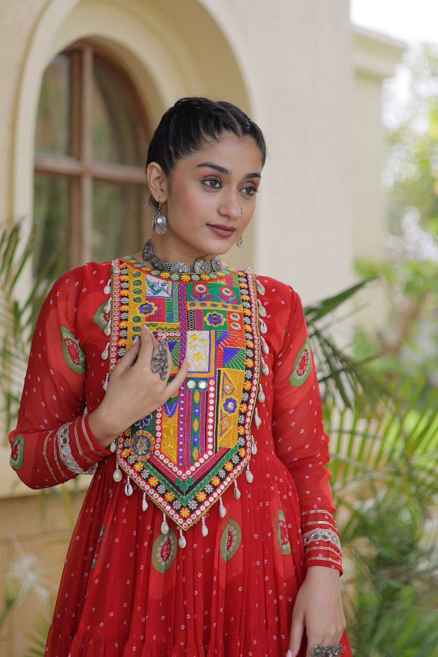 Navratri Special Bandhani Print Gown with Kutchi Patchwork