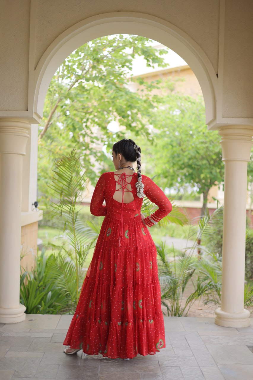 Navratri Special Bandhani Print Gown with Kutchi Patchwork
