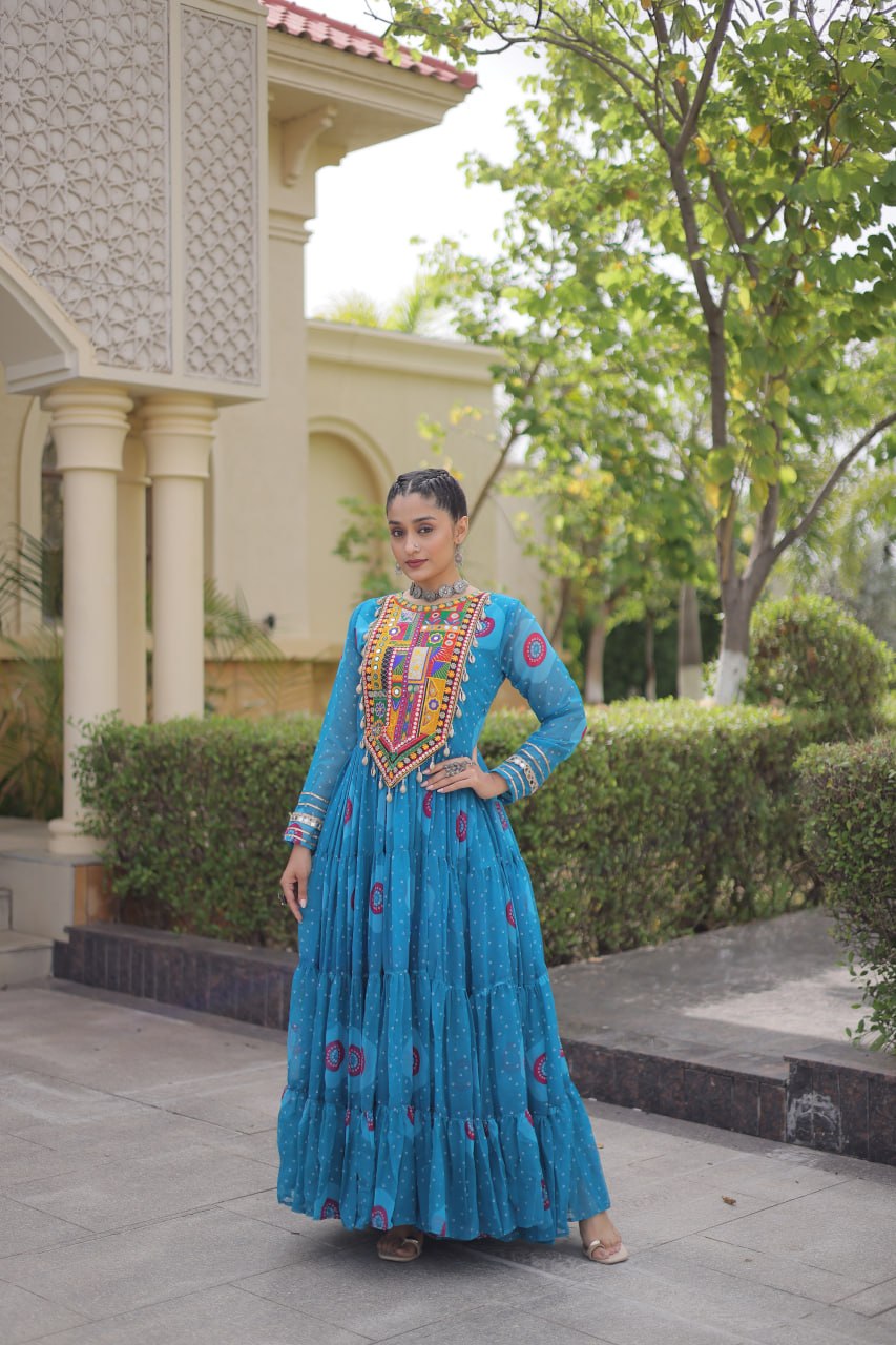 Navratri Special Bandhani Print Gown with Kutchi Patchwork