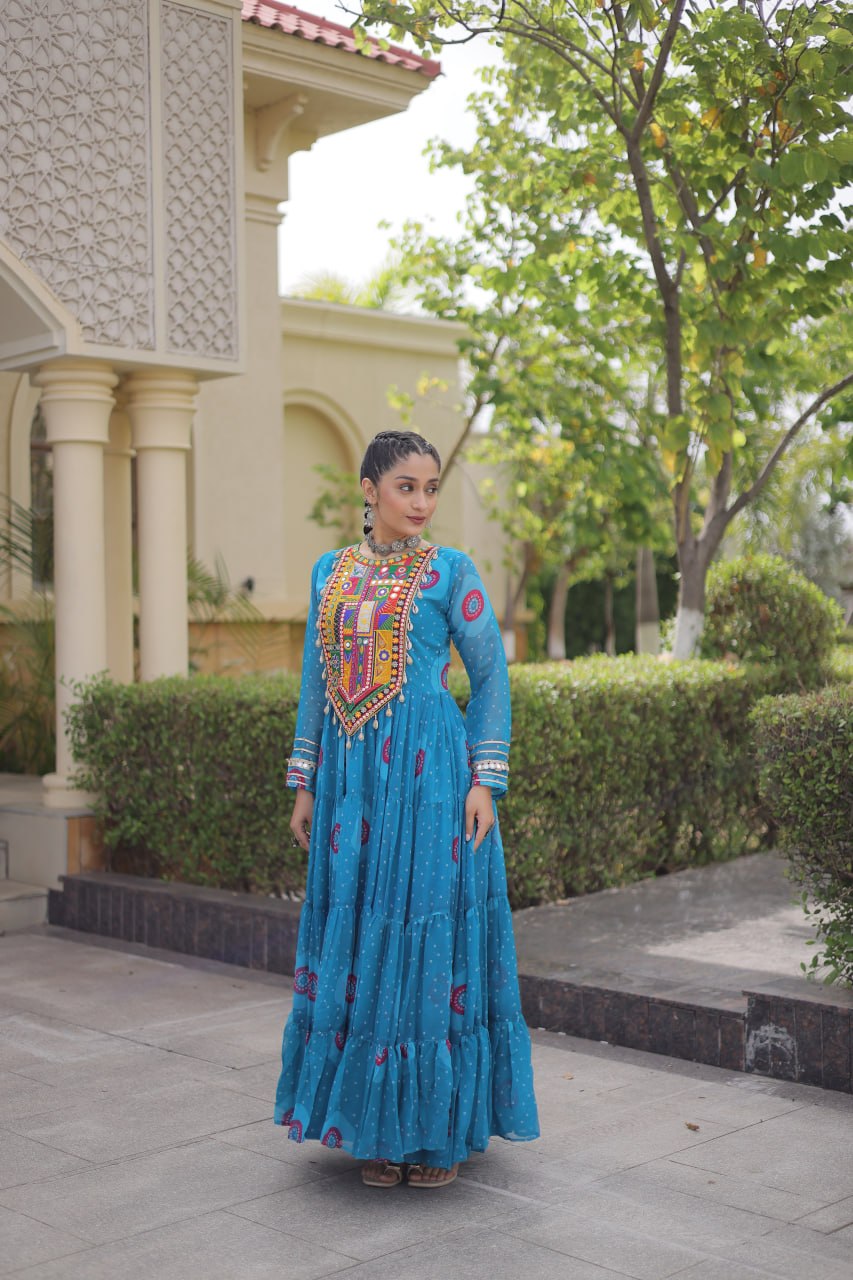 Navratri Special Bandhani Print Gown with Kutchi Patchwork