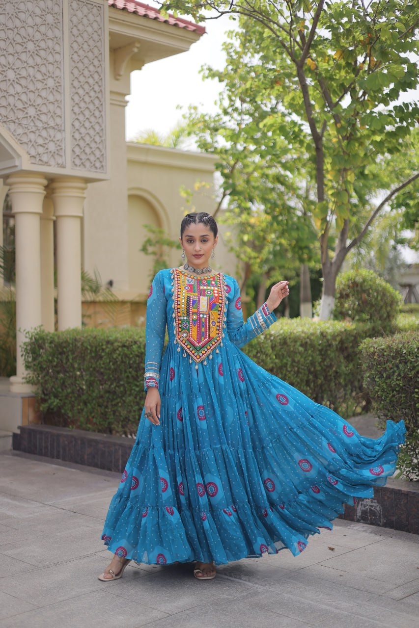 Navratri Special Bandhani Print Gown with Kutchi Patchwork