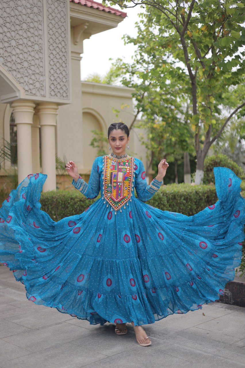 Navratri Special Bandhani Print Gown with Kutchi Patchwork