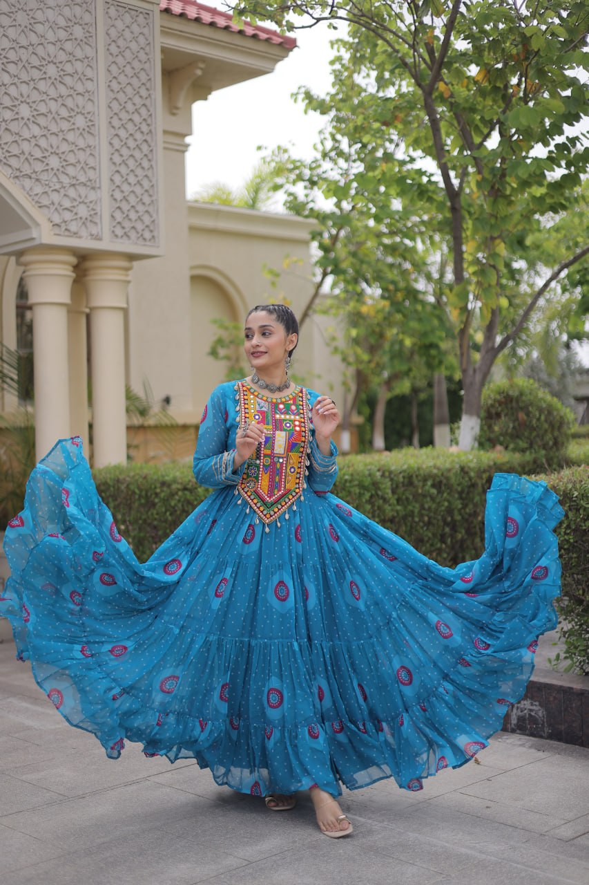 Navratri Special Bandhani Print Gown with Kutchi Patchwork