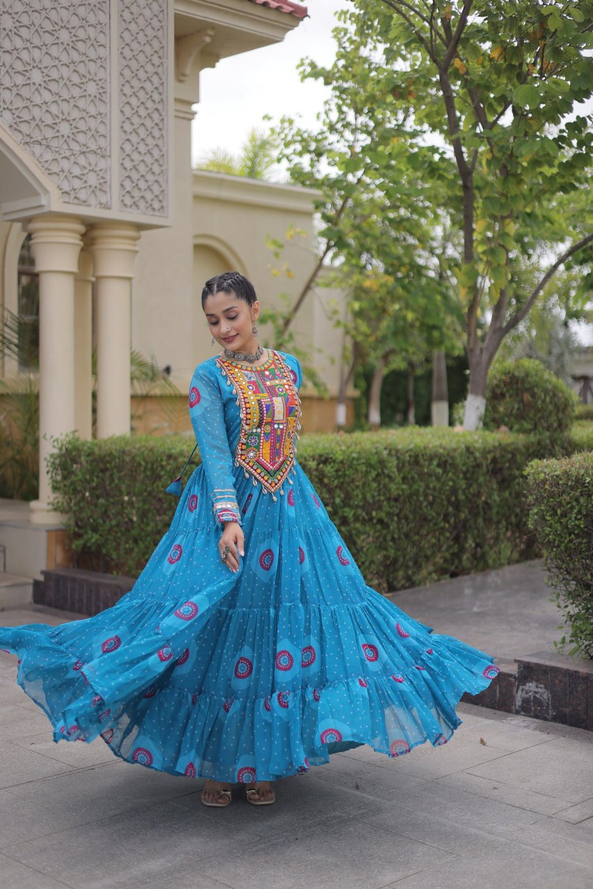 Navratri Special Bandhani Print Gown with Kutchi Patchwork