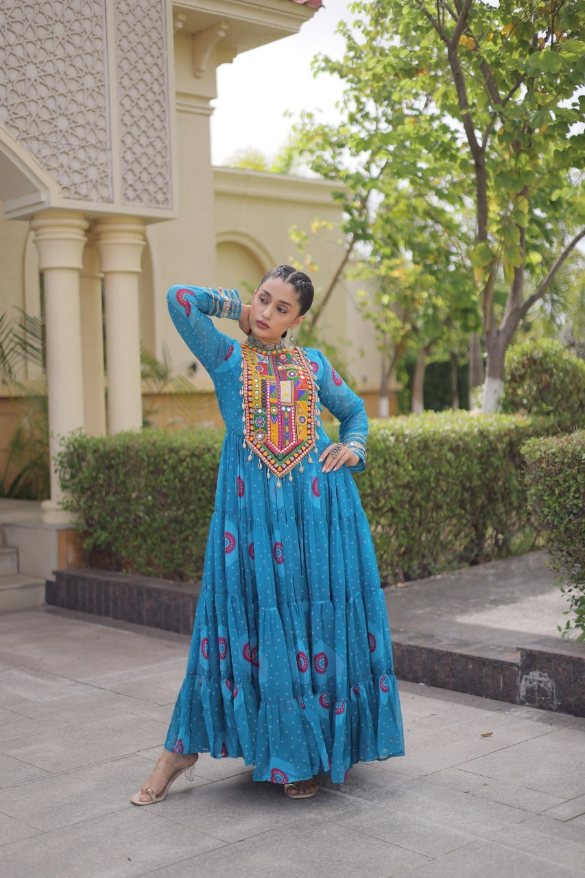 Navratri Special Bandhani Print Gown with Kutchi Patchwork