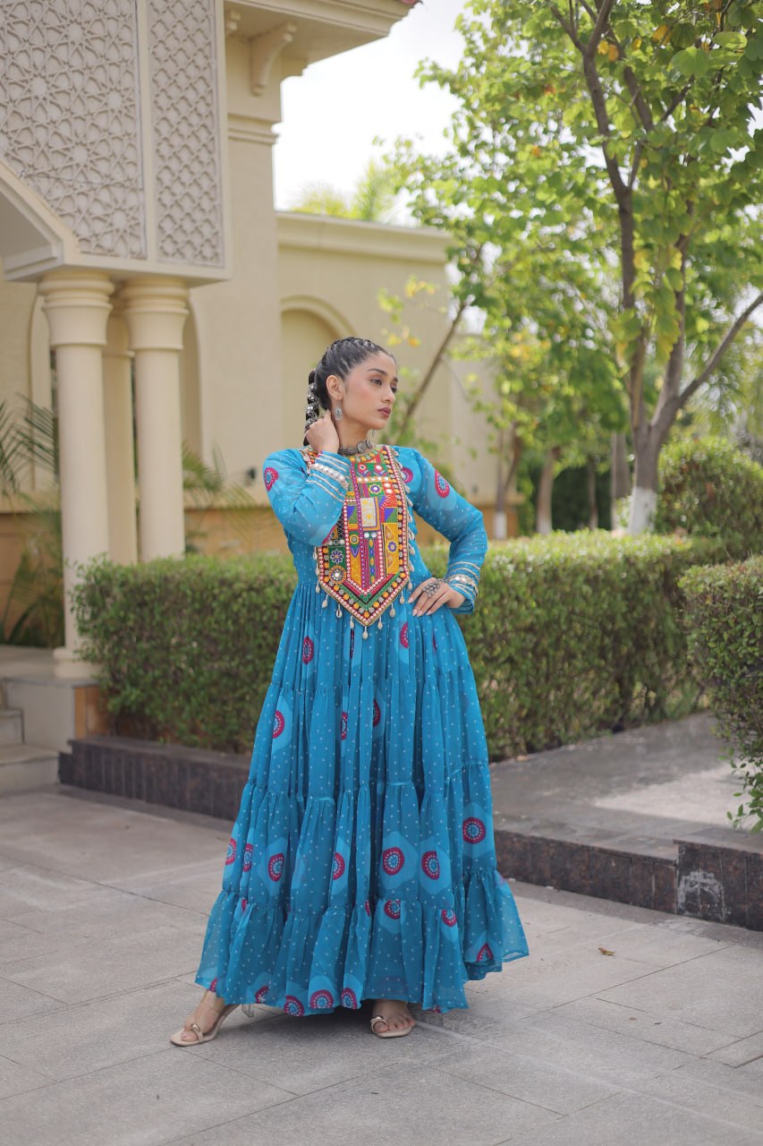Navratri Special Bandhani Print Gown with Kutchi Patchwork