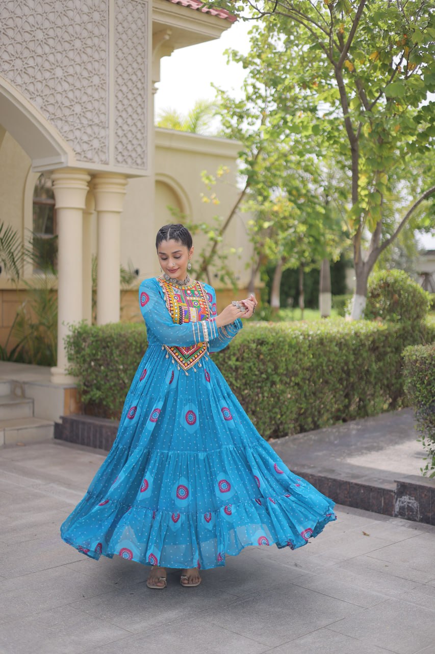 Navratri Special Bandhani Print Gown with Kutchi Patchwork