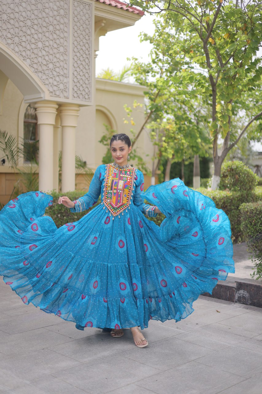 Navratri Special Bandhani Print Gown with Kutchi Patchwork