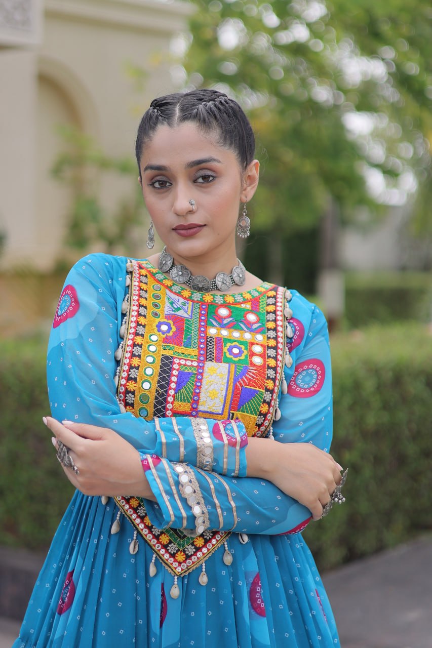 Navratri Special Bandhani Print Gown with Kutchi Patchwork