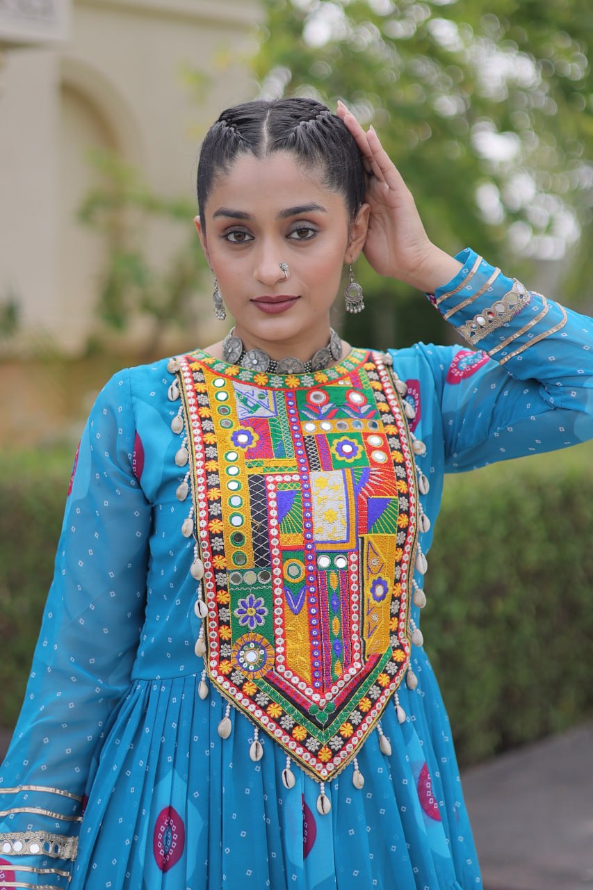 Navratri Special Bandhani Print Gown with Kutchi Patchwork