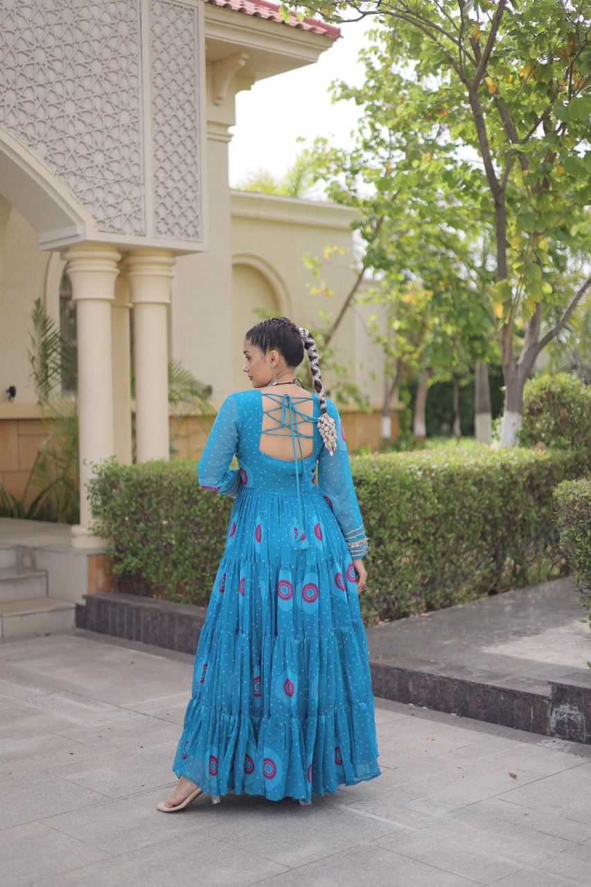 Navratri Special Bandhani Print Gown with Kutchi Patchwork