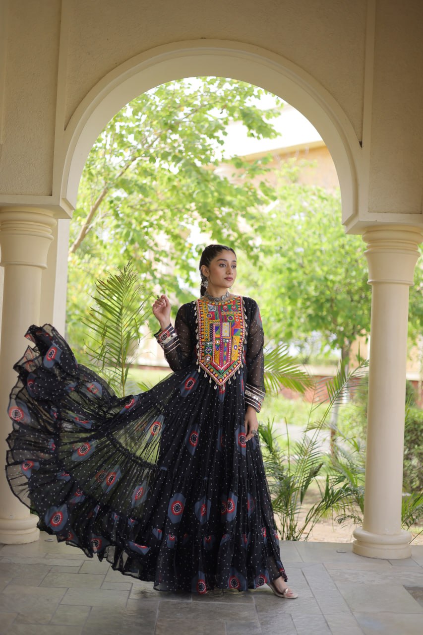 Navratri Special Bandhani Print Gown with Kutchi Patchwork