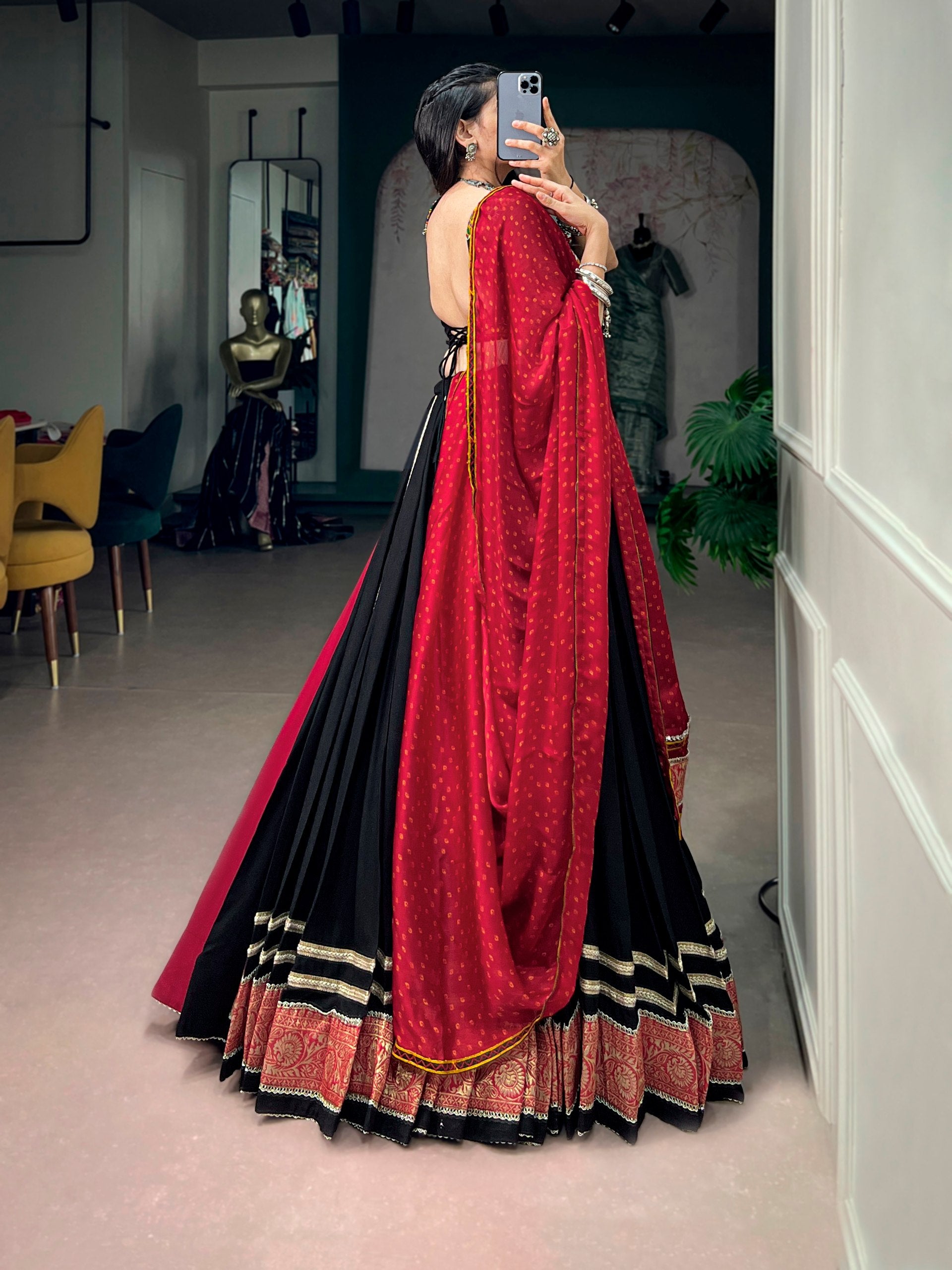 Black Navratri Special Black Rayon Lehenga Choli with Kutchi Embroidery