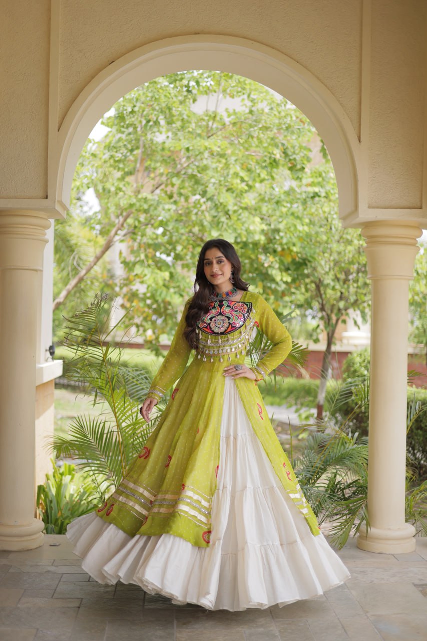 Navratri Special Kora Cotton Lehenga with Bandhani Print Kurti